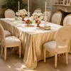 Sensação de Luxo Leve e Alto Padrão Modelo 2026 Champagne Dourado Acetinado Retangular Estilo Europeu Toalha de Mesa para Banquete Nova Toalha de Mesa para Mesa de Sobremesas de Aniversário