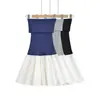 V26502-26 Verão Estilo Coreano Slim Fit Color Block Ombro a Ombro Tubinho Vestido Tricô Patchwork Saia Curta