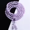 Pulsera Colgante de Cristal Morado Lavanda Natural de 108 Cuentas Plata de Ley S925 Pulsera Central Giratoria