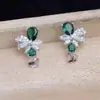 Accesorios DIY Joyería de Perlas Plata 925 Zirconia Verde Bases para Pendientes de Flor Productos Semi-Terminados Pendientes de Lujo de 9-12mm Jg7185