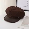 Gorro Octogonal Negro Retro Británico de Retazos de Gamuza para Mujer 2026 Nuevo Moda Otoño Invierno Adelgazante para la Cara Gorro de Pintor