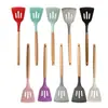 Espátula de Silicone Transfronteiriça com Cabo de Madeira, Ferramenta de Cozinha, Espátula de Silicone Colorida, Espátula Antiaderente, Espátula Perfurada, Espátula de Silicone Perfurada Doméstica