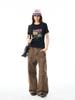 Calça Cargo Yongfang Estilo Retrô Americano com Tinta Salpicada e Barra Reta para Homens e Mulheres, Tendência Dirty-Fit, Calça Casual Desgastada