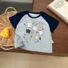 Roupas Infantis Casuais Camiseta Raglan de Manga Curta Roupas de Verão para Bebê Menino Estampa de Desenho Animado Manga Meia Manga Fina Versátil