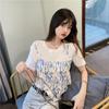 Puro desejo estilo design senso nicho tie-dyed manga curta malha mulheres fake duas peças irregular chique short top verão Novo