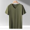 Camiseta de Verano para Hombre Vanke de Seda de Hielo, Cuello en V, Manga Corta, Delgada, Corte Ajustado, Color Sólido, Fresca, de Secado Rápido, Camiseta Base para Hombre