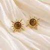 Pendientes de Plata con Baño de Oro Real de 18K, Piedra Ojo de Tigre y Perla, Pendientes Retro Elegantes, Pendiente Versátil de Lujo Ligero de Gama Alta