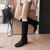 Botas de Media Altura con Tacón Grueso, Puntera Cuadrada, Gamuza, Forro de Felpa, para Otoño e Invierno 2025, Botas Vaqueras de Pelo para Mujer, Botas Versátiles