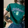 Estilo Americano 100% Algodão Verão Novo Estilo Design Retrô Americano Caimento Relaxado Estampada Gola Redonda Manga Curta Camiseta