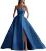 Vestido de Novia Europeo y Americano, Vestido de Satén sin Tirantes, Vestido de Gala para Cumpleaños, Vestido de Noche con Abertura para Banquete, Nuevo Modelo 2026