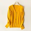 Top de manga larga con cuello en V, chaqueta tipo chal pequeño, tejido de punto fino para primavera y otoño al por mayor, suéter para mujer, cárdigan corto, estilo nuevo