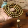 Pulsera Creativa de Sándalo Verde y Loto, Pulsera de Sándalo Verde con Loto Tallado, Cuentas Budistas de Estilo Étnico, Pulsera para Parejas