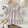 Vestido Floral para Meninas Coleção Outono 2025 Estilo Pastoral Infantil Estilo Floresta Renda Manga Bufante Vestido de Princesa
