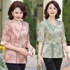 Traje de verano para madre de mediana edad, camisa de chifón estilo occidental, conjunto de dos piezas de camisa de manga corta de verano para mujeres de mediana edad y mayores