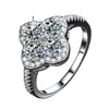 Anillo Cruzado de Plata de Ley S925 con Moissanita de Trébol de Cuatro Hojas para Mujer Clásico Versátil Lujo Accesible Europeo y Americano Anillo de Gama Alta