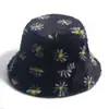 Estilo K de Otoño e Invierno Sombrero de Pescador con Estampado de Margarita Felpa Popular Versátil Viaje Cálido Sombrero de Copa de Piel de Conejo
