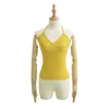 1513-26 Estilo Verão Europeu e Americano Garota Popular Top Cropped de Renda com Amarração Cruzada Modelador de Corpo Justo Alça no Pescoço Camiseta Versátil Camisola Camada de Base