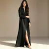 Nuevo vestido largo casual de vacaciones de algodón y lino con cuello en V, corte holgado y abertura, comercio exterior transfronterizo europeo y americano Amazon para mujer