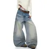 Jeans de mezclilla lavada estilo retro americano para mujer, nueva colección otoño/invierno 2026, tiro alto, corte holgado, adelgazantes, pierna ancha, pantalones hasta el suelo