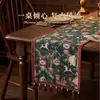 Camino de mesa impreso transfronterizo con borlas verdes de jacquard, mantel engrosado, bandera de mesa de comedor, mantel individual doméstico, tira larga, camino de mesa estilo retro