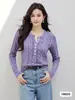 Suéter de Tricô Versátil de Manga Longa para Mulheres, Estilo Francês, Suave e Elegante, Botões, Meio Aberto, Canelado, Slim Fit, Novo para Outono e Inverno