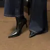 2026 Impresionantes botines, elegantes botines de tacón alto con punta para mujer, botines negros ajustados, botines de otoño e invierno forrados de felpa para mujer