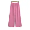 Novas calças casuais estilo europeu e americano com cintura de cordão sexy, perna reta, calças de perna larga emagrecedoras, calças longas de linho femininas