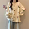 Cardigã de Tricô Verde Suéter Florido Casaco Feminino Primavera Novo Tamanho Grande Gordura Média Longo Top Redutor de Idade