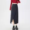 Saia Irregular de Veludo Cotelê para Mulheres, Nova Coleção Outono/Inverno 2026, Emagrecedora, Linha A, Casual, Plissada, Comprimento Médio