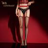 Meias Sexy de Corpo Inteiro de Fio Vermelho com Meias de Seda de Cor Contrastante de Puro Desejo para Mulheres com Bordas Vermelhas e Meias Longas Ultrafinas de Seda Preta em Forma de Pé