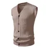 Transfronterizo 2025 Nuevo Chaleco de Punto para Hombre Multicolor Trenzado Cuello en V Sin Mangas Cárdigan Chaleco Suéter de Negocios para Hombre