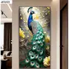 Pintura Decorativa Rica e Auspiciosa de Pavão Moderno de Luxo Leve para Hall de Entrada Direto para a Porta Pintura de Parede Simples e Grandiosa de Fênix para Corredor