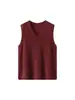 Colete de tricô com decote V para mulheres, lã e cashmere, tecido escovado, novo colete de tricô sem mangas, solto e versátil, top com lantejoulas para o outono