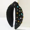 Moda Transfronteiriça Clássica Conjunto de Nó de Aba Larga Faixa de Cabeça com Cabeça de Diamante Colorida Versátil Luxo Leve Faixa de Cabeça para o Topo do Crânio Uso Diário Feminino