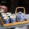 Xinmingxuan Cerámica Azul y Blanca Vintage con Filtro Juego de Té Doméstico Juego de Té Tetera de Porcelana Taza de Té Tetera de Cola Juego de Té