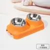 Doble comedero para mascotas con boca inclinada y protección para el cuello, cuenco de acero inoxidable para gatos, anti-derrames y antideslizante, utensilio integrado para comer y beber para perros
