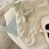 Calcetines de Coral Fleece con Encaje para Mujer, Calcetines Gruesos Cálidos de Invierno, Calcetines Dulces de Media Pantorrilla con Lazo, Calcetines para Dormir que No Sueltan Pelusa