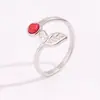 Anillo Abierto de Lujo Accesible Europeo y Americano Hojas Incrustadas de Piedra Natural Anillo que No se Desvanece Anillo Versátil de Moda para Pareja Anillo de Acero de Titanio