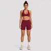 Conjunto de Fitness: Sutiã de Yoga Transfronteiriço Sem Costura com Lindo Design nas Costas, Sutiã Esportivo de Gola Halter, Shorts de Yoga de Cintura Alta Levanta Bumbum de Secagem Rápida