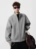 Chaqueta de hombre gris con cuello mao, doble cremallera, abrigo cárdigan grueso de lana de color liso, casual suelto de otoño e invierno, moderno