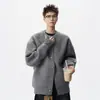 Suéter Cardigan Pesado Masculino Outono Streetwear Retro Turquesa Jaqueta de Botão de Pressão Americana Solta Versátil Casual Tricô