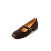 Sapatos Mary Jane de Couro Texturizado Versátil com Tira Diagonal 2024 Primavera Salto Baixo Bico Redondo Fivela Sapatos Totalmente em Couro para Mulheres