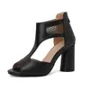 Botas 2024 mujer sandalias huecas sandalias boca de pez 48 nuevo 33 tacón alto tacón grueso comercio exterior sandalias romanas negras