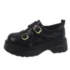Zapatos de cuero pequeños de tacón grueso estilo nuevo con corte profundo para mujer 2026 hebilla puntera redonda suela gruesa mocasines de moda casual imitación de cuero otoño