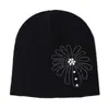 Sombrero Cálido de Nuevo Estilo con Perlas Multicolor y Decoración de Pedrería para Mujer, Otoño e Invierno, Circunferencia de Cabeza Grande, Patrón Floral, Gorro de Punto