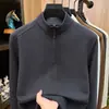 Sudadera base de cachemir y seda de morera para hombre, nuevo modelo otoño 2026, camiseta de manga larga con cremallera cepillada por ambos lados de 300 g para hombre