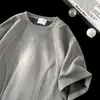 Camiseta de Ante de Manga Corta para Hombre Verano Nuevo Diseño Nicho Tiras Reflectantes Pesada Holgada Camiseta de Media Manga para Pareja