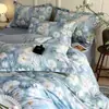Conjunto de cama de quatro peças 100% algodão, algodão de fibra longa de Xinjiang, estampado digitalmente, capa de edredom estampada 100% algodão, lençol de cama e conjunto de cama