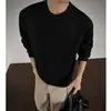 Sudadera de otoño para hombre con cuello redondo y paneles acanalados, manga larga de moda estilo americano, ajuste holgado minimalista, gris casual