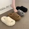 Pantuflas de felpa antideslizantes de moda para mujer, se pueden usar afuera, suela suave, cómodas, fáciles de poner, pantuflas de pelo para interior del hogar